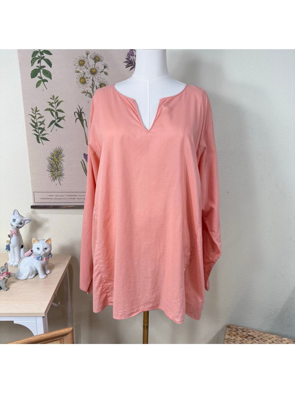 Eileen Fisher Cotton 3/4 Sleeve Lightweight Boxy Top Coastal Minimalist 2X 3X